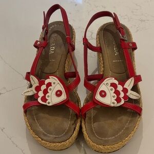 Prada Red Fish Embellished Sandals